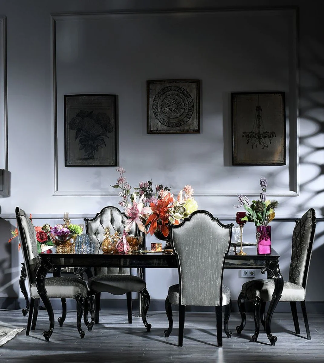 Luxury baroque dining room chair set silver / gray / black 55 x 55 x H. 116 cm - noble kitchen chairs set of 6 - dining room furniture in baroque style