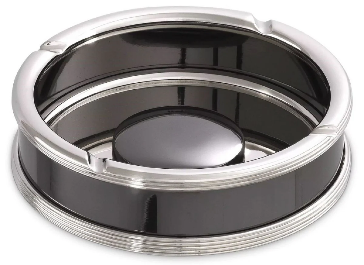 Luxury ashtray silver / black Ø 18 x H. 5 cm - Round brass ashtray - Decorative accessories - Luxury quality