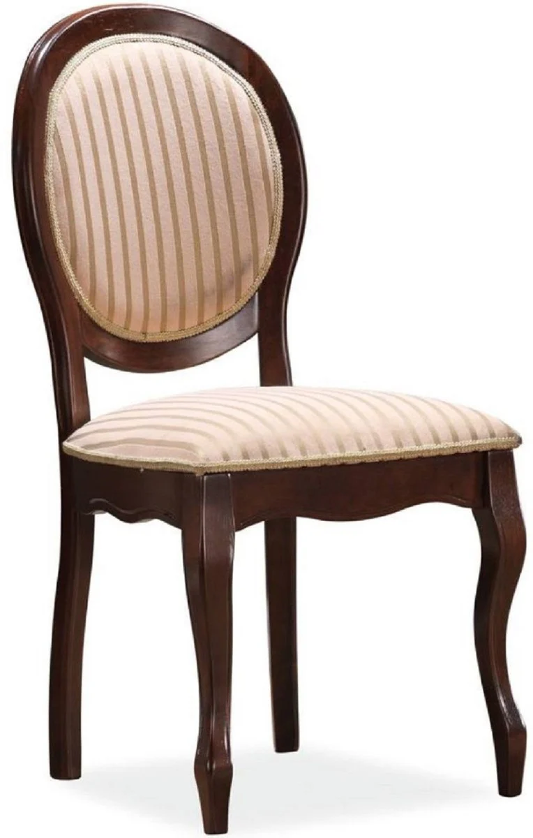 Baroque dining room chair set beige / gold / dark brown 47 x 44 x H. 97 cm - kitchen chairs set of 6 - baroque dining room furniture