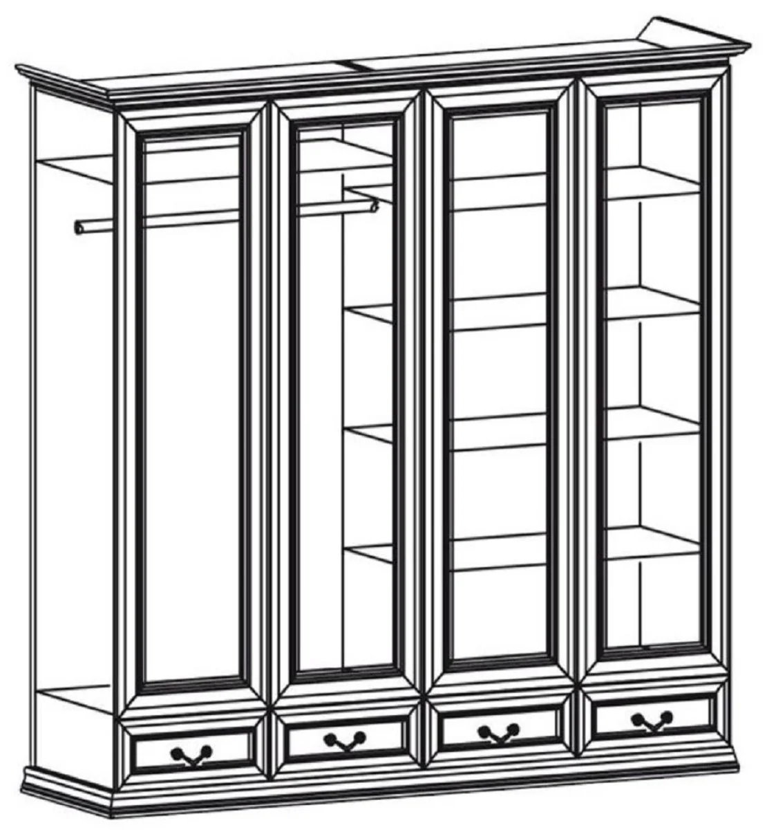 Luxury bedroom wardrobe brown 212.6 x 60.5 x H. 207.9 cm - Solid wood wardrobe with 4 doors and 4 drawers - Luxury solid wood bedroom furniture