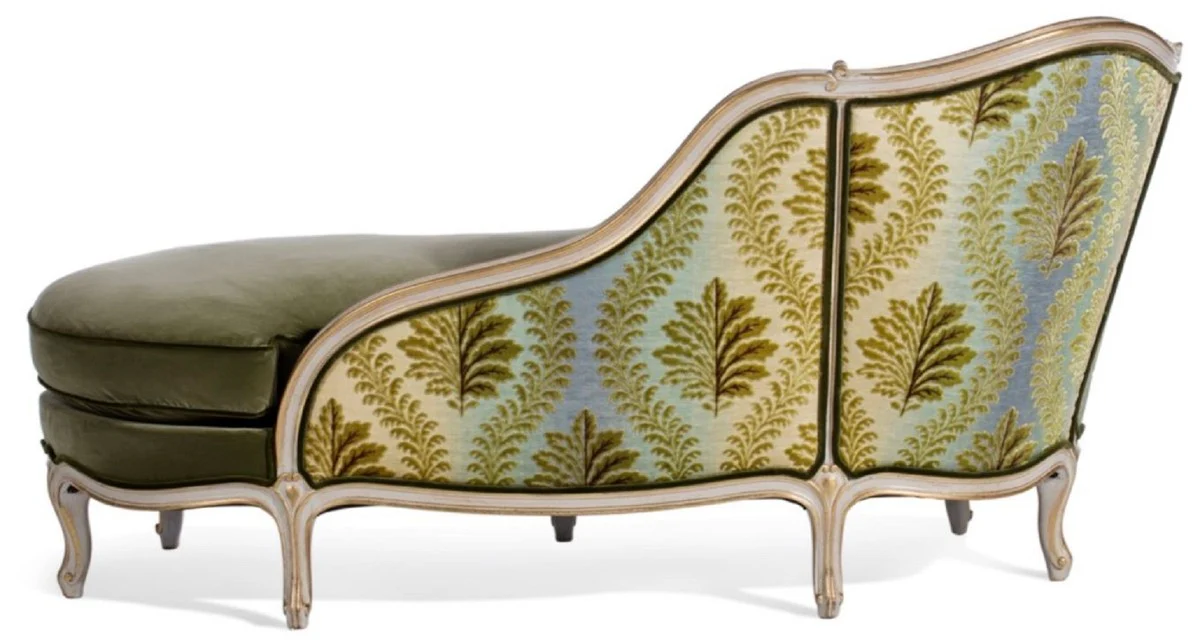 Luxus Barock Chaiselongue Grün / Weiß / Gold 166 cm - Made in Italy