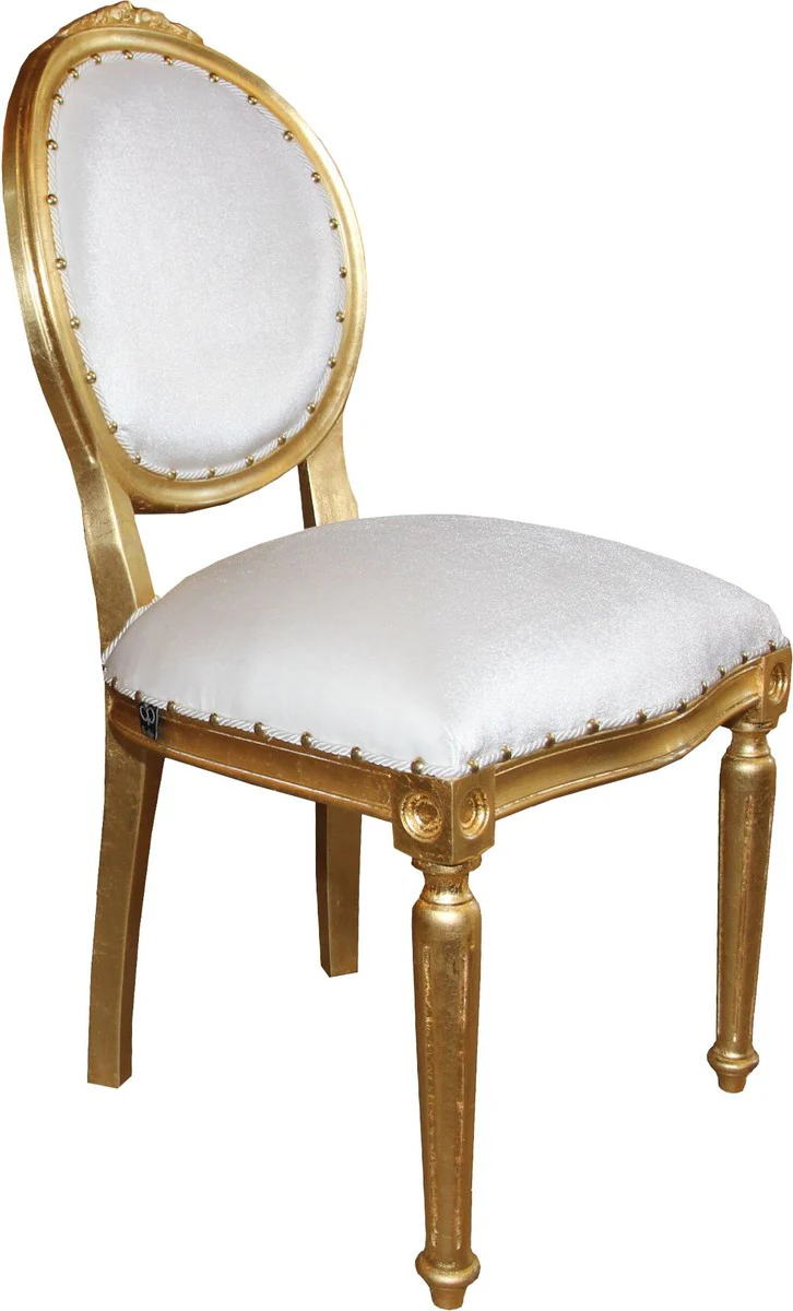 Baroque medallion luxury dining chair without armrests in white / gold - Limited Edition