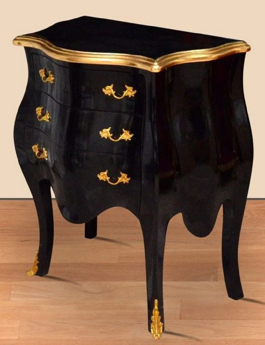 Baroque night dresser black / gold - Handmade solid wood chest of drawers in baroque style - Antique style bedside table with 3 drawers - Baroque furniture