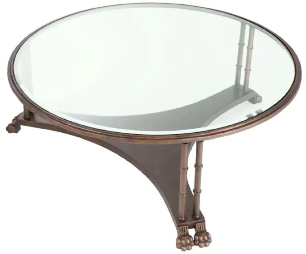 Luxury baroque coffee table with glass top bronze Ø 96 x H. 36.5 cm