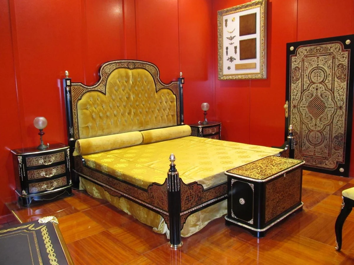 Luxury Baroque Boulle Chest Black / Red / Gold / Silver - Handcrafted Solid Wood Chest in Baroque Style - Baroque Bedroom Furniture - First Class Luxury Quality - Made in Italy