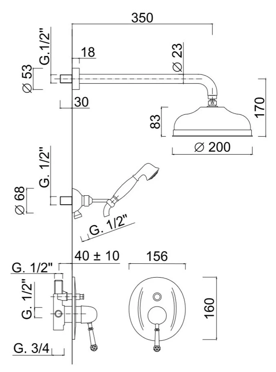 Luxury bathroom shower set / shower set with Swarovski crystal glass silver - luxury quality