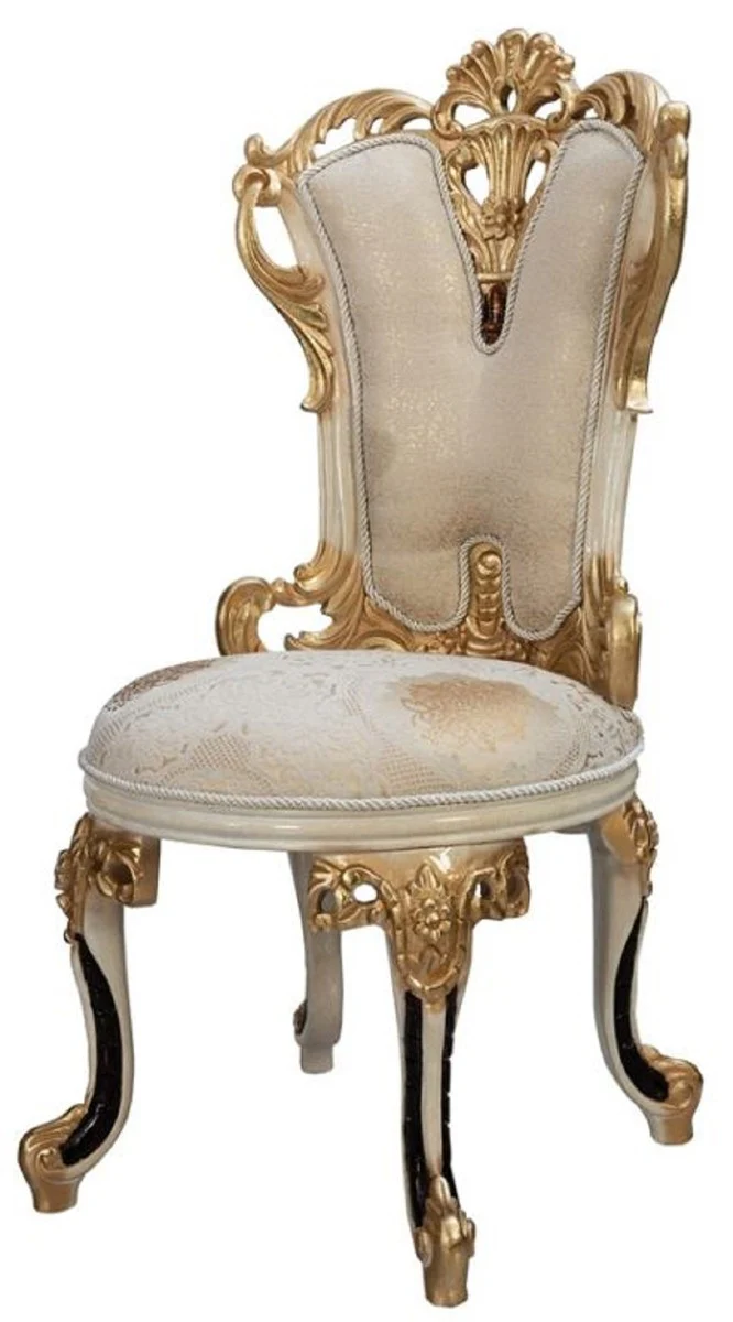 Luxury Baroque Dining Room Chair Set of 6 White / Cream / Beige / Black / Gold - Baroque Style Kitchen Chairs with Pattern - Luxury Dining Room Furniture in Baroque Style - Baroque Dining Room Furniture