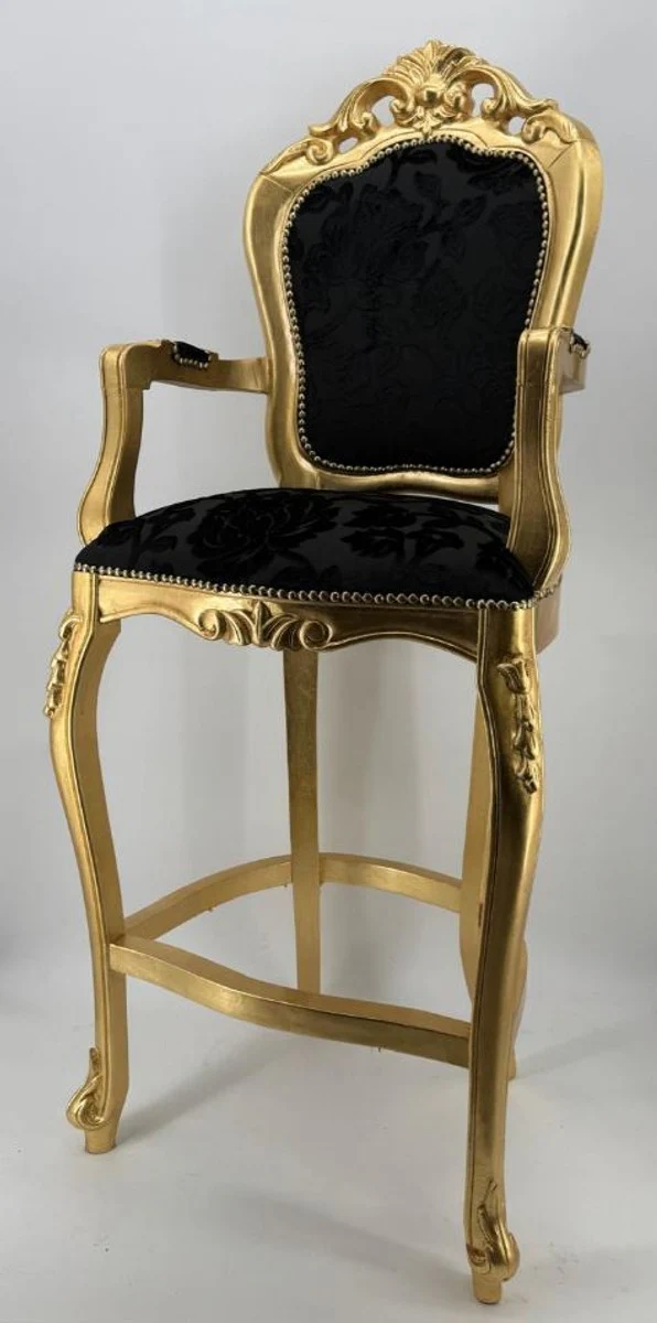 Luxury Baroque Bar Chair with Armrests Black / Gold - Baroque Bar Furniture