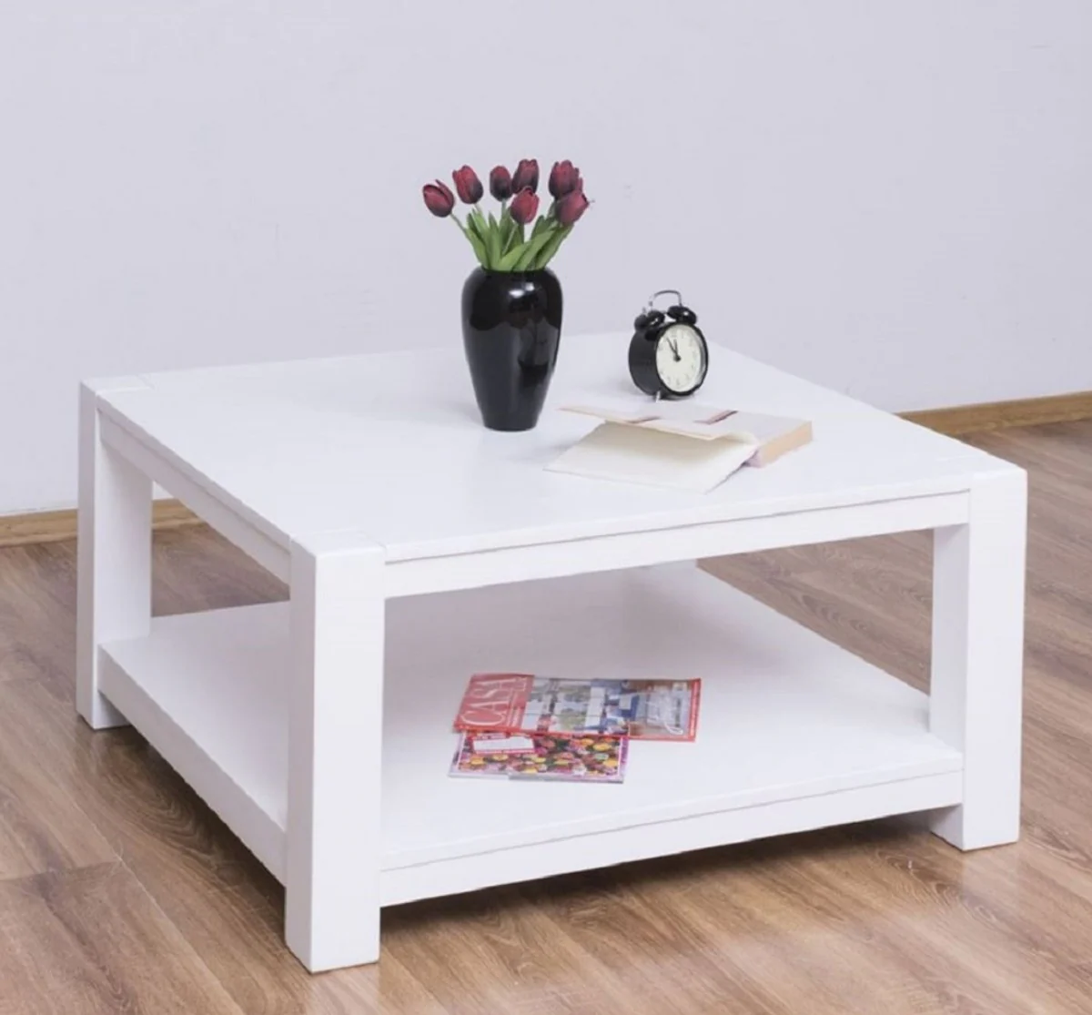 Country house style coffee table white 90 x 90 x H. 45 cm - solid wood living room table - furniture in country house style