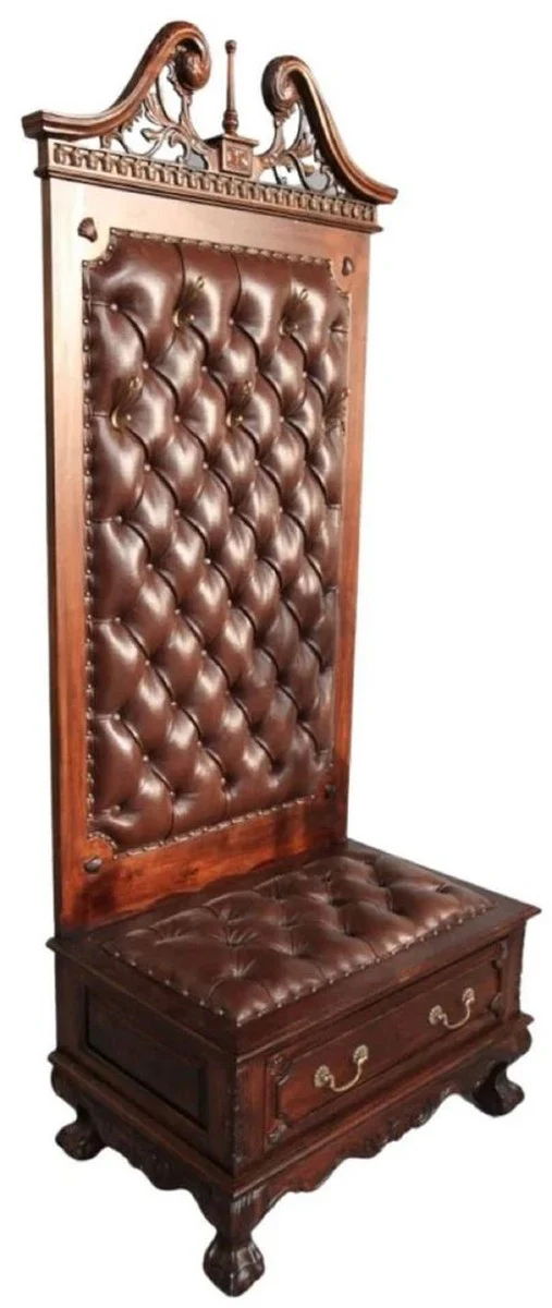 Luxury Baroque Chesterfield Wardrobe Dark Brown - Handcrafted Baroque Style Mahogany Wardrobe with Real Leather - Luxury Wardrobe Furniture in Baroque Style - Noble & Magnificent