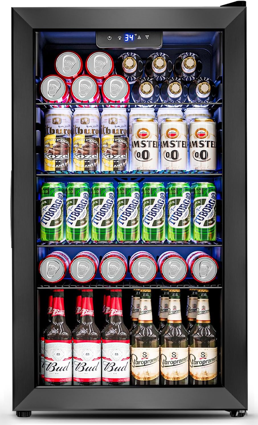 Beverage Refrigerator Cooler - 126 Can Mini Fridge Glass Door for Drinks Soda Beer Wine - Small Refrigerator for Office Bedroom Home Bar, 4 Adjustable Shelves, 3.2 Cu.Ft, Silver