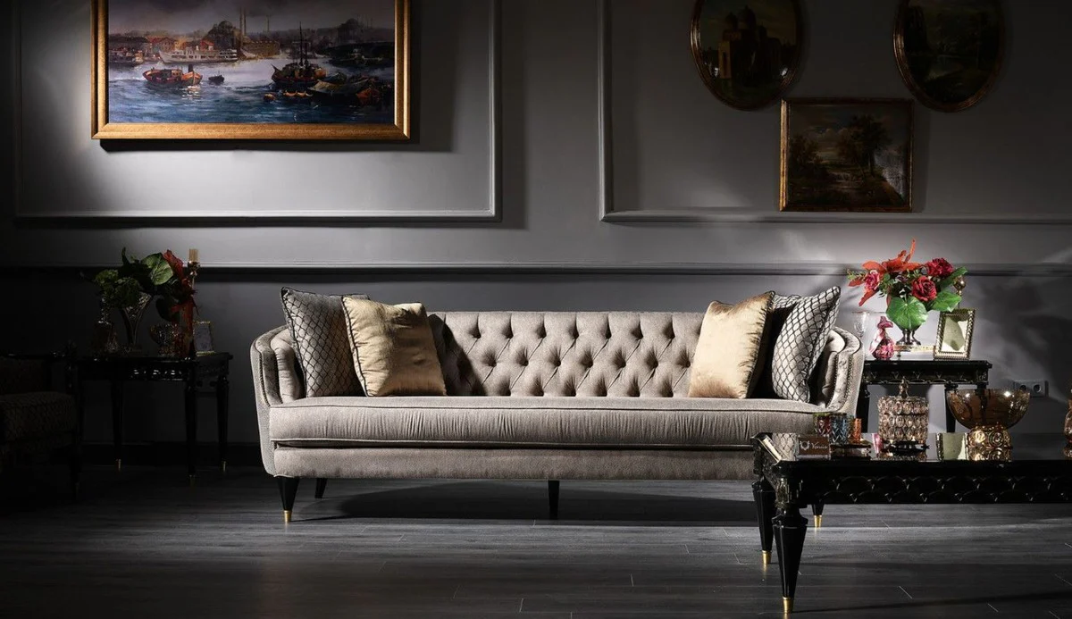 Luxury baroque sofa gray / black / gold 231 x 94 x H. 83 cm - Baroque living room furniture