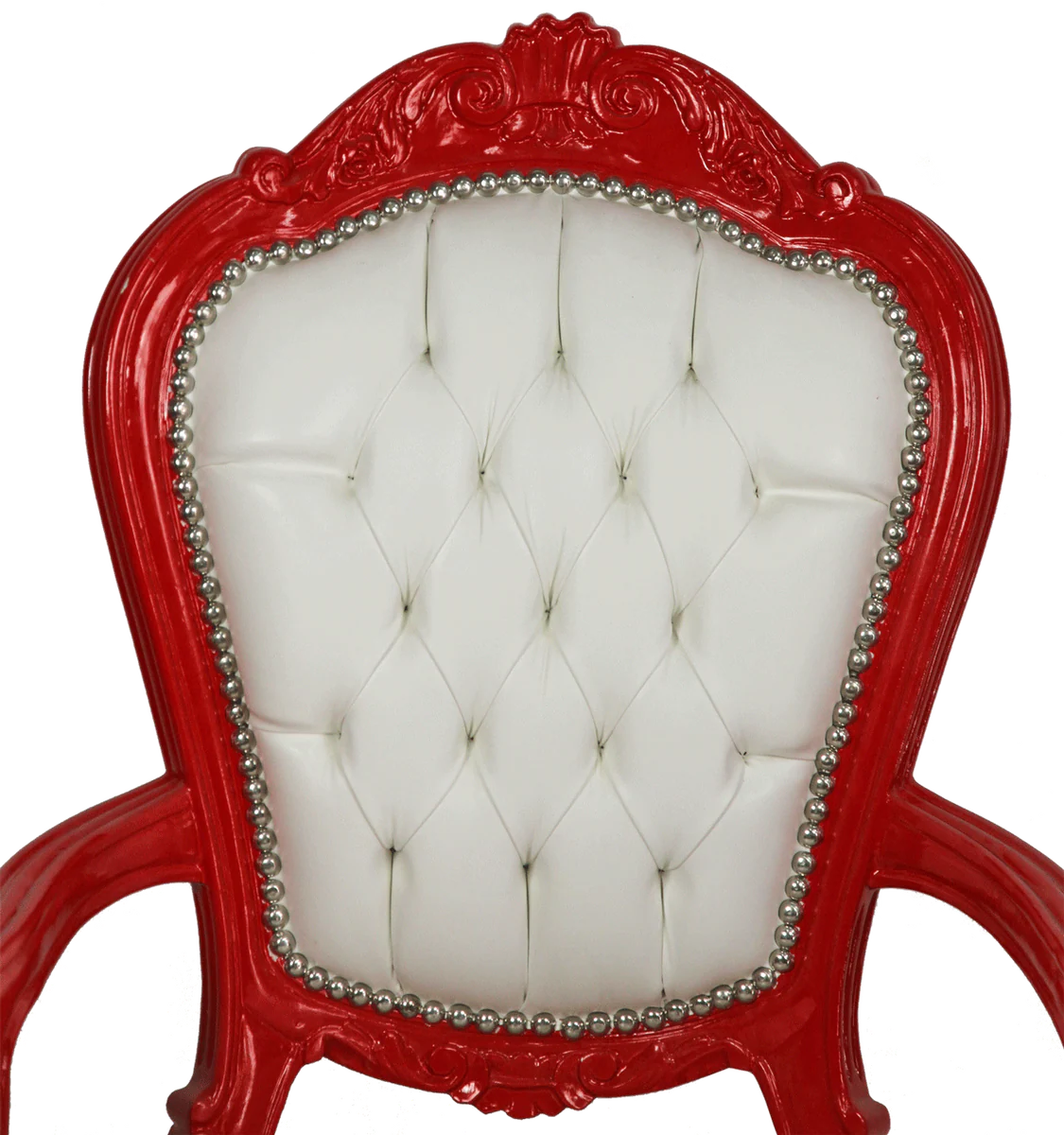 Luxury baroque dining room chair with armrests white / red - handmade kitchen chair with elegant faux leather - baroque dining room furniture