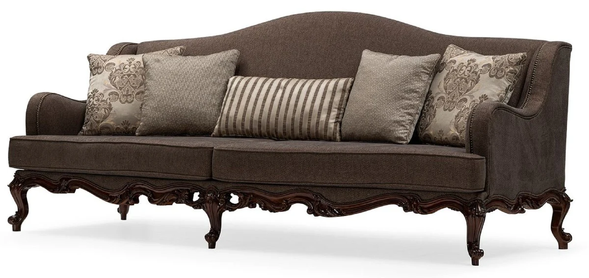 Luxury Baroque Living Room Sofa Gray / Brown - Handmade Baroque Style Sofa with Decorative Pillows - Luxury Living Room Furniture in Baroque Style - Baroque Furniture - Noble & Ornate