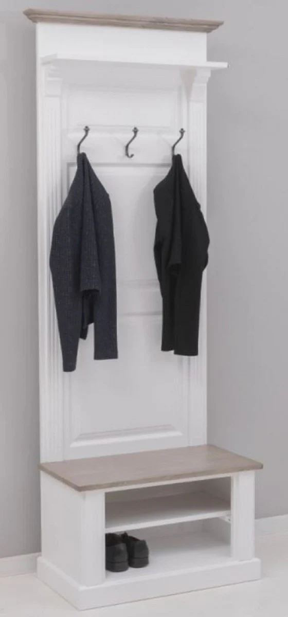 Country house style solid wood wardrobe white / gray brown 79 x 41 x H. 210 cm - wall wardrobe - hallway cabinet - hallway furniture - wardrobe furniture - country house style furniture