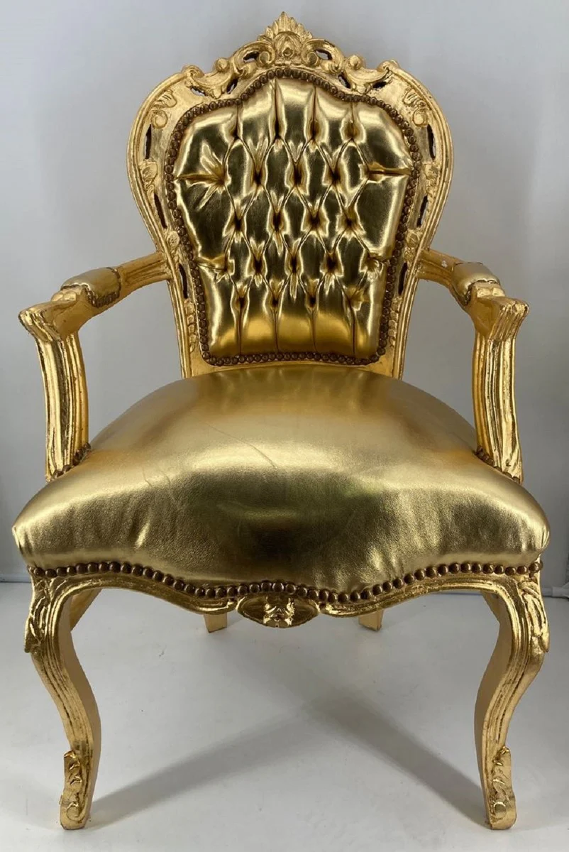 Baroque dining room chair with armrests gold / gold - handmade faux leather chair in baroque style - baroque dining room furniture