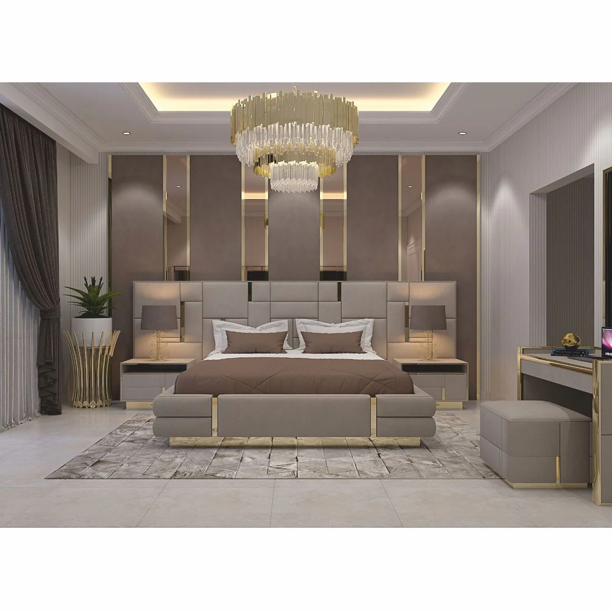 Luxury Double Bed Gray / Gold - Luxury Hotel & Bedroom Furniture