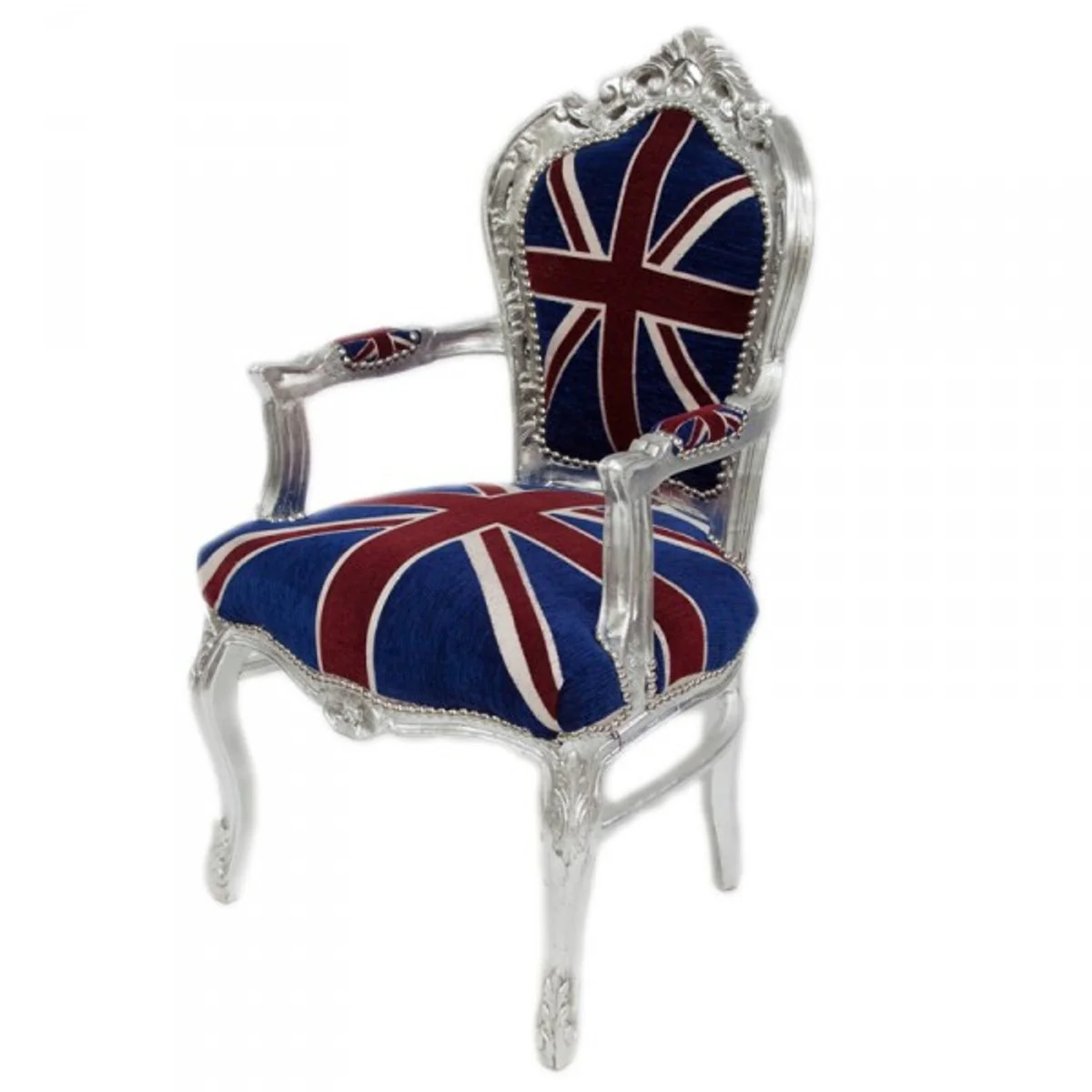 Baroque dining room chair with armrests Union Jack / Silver - furniture antique style