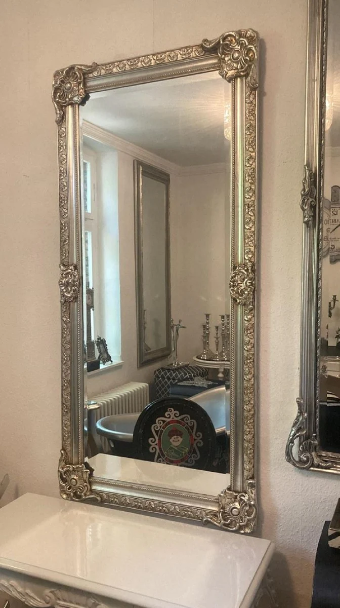 Baroque mirror silver - Rectangular wall mirror in baroque style - Handmade baroque wardrobe mirror - Magnificent baroque furniture - Baroque interior