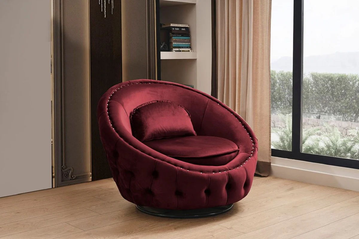 Luxury Chesterfield swivel armchair Bordeaux red Ø 90 cm - Modern Chesterfield living room armchair - Luxury Chesterfield living room furniture