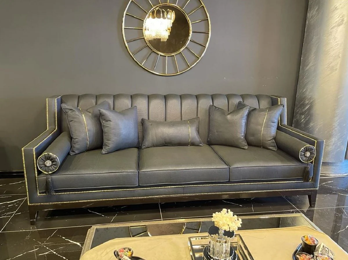 Luxury Art Deco Sofa Gray / Black - Handcrafted Solid Wood Living Room Sofa - Luxury Art Deco Living Room Furniture