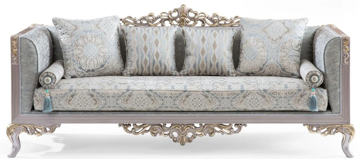 Luxury baroque living room set turquoise / silver / gold - 2 sofas & 2 armchairs & 1 coffee table - living room furniture in baroque style - noble & magnificent