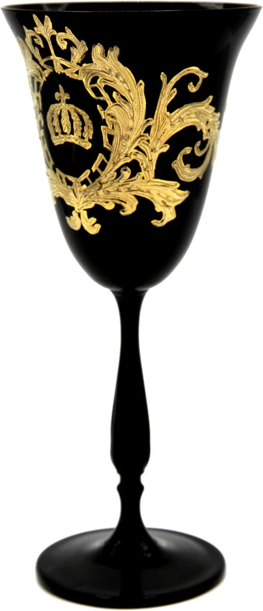 Pompöös by Luxus white wine glass with 24 carat gold plating black / gold Ø 8.7 x H. 20.3 cm - Pompöös white wine glass designed by Harald Glööckler