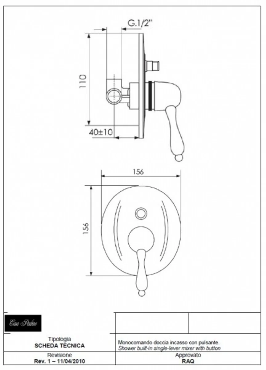 Luxury bathroom accessories - Art Nouveau retro concealed shower single lever mixer with push button chrome series Milano - Made in Italy