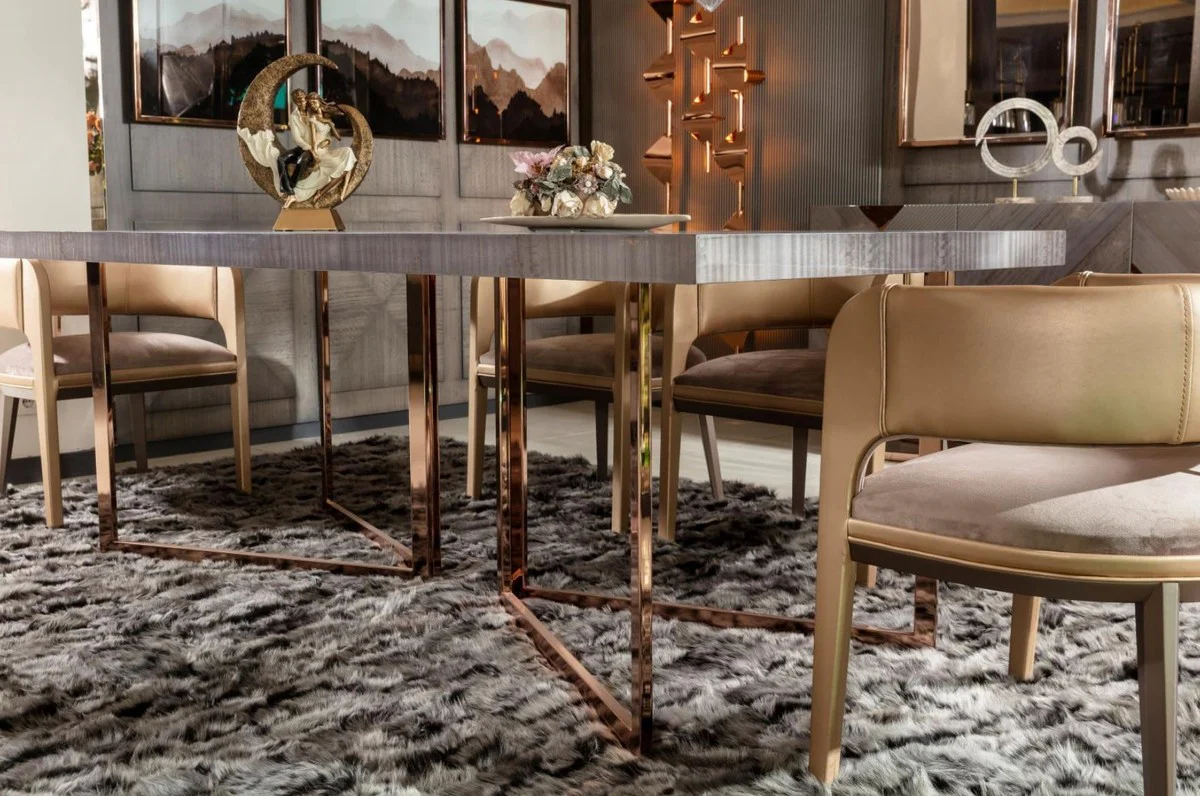 Luxury dining table gray / copper 210 x 100 x H. 75 cm - Rectangular kitchen table with solid wood table top and metal legs - Dining room furniture - Kitchen furniture - Luxury furniture