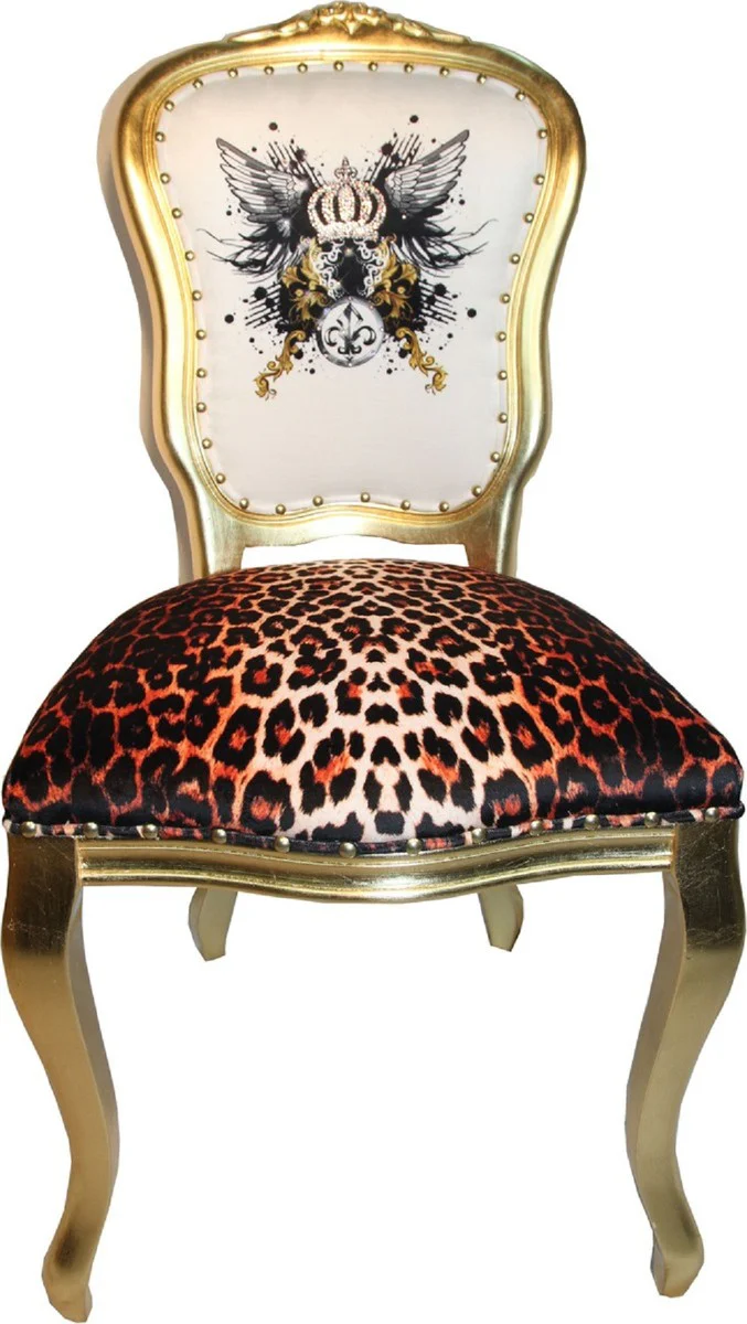 Pompöös by Luxury Baroque Dining Room Chairs Glitter Crown & Angel Wings Leopard / White / Gold 50 x 60 x H.104 cm - Pompöös Baroque Chairs designed by Harald Glööckler - 6 dining room chairs
