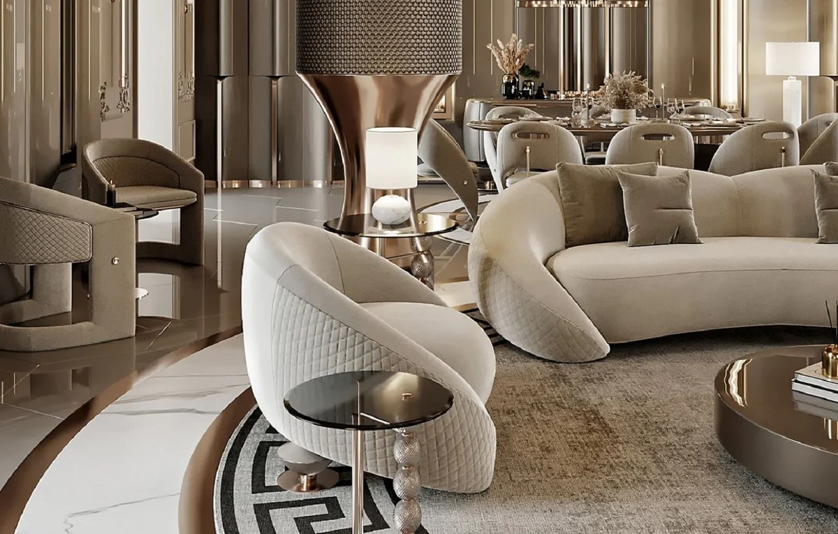 Luxury sofa light gray / copper 270 x 102 x H. 73 cm - living room sofa - hotel sofa - living room furniture - living room furniture - hotel furniture - luxury furniture - luxury furniture