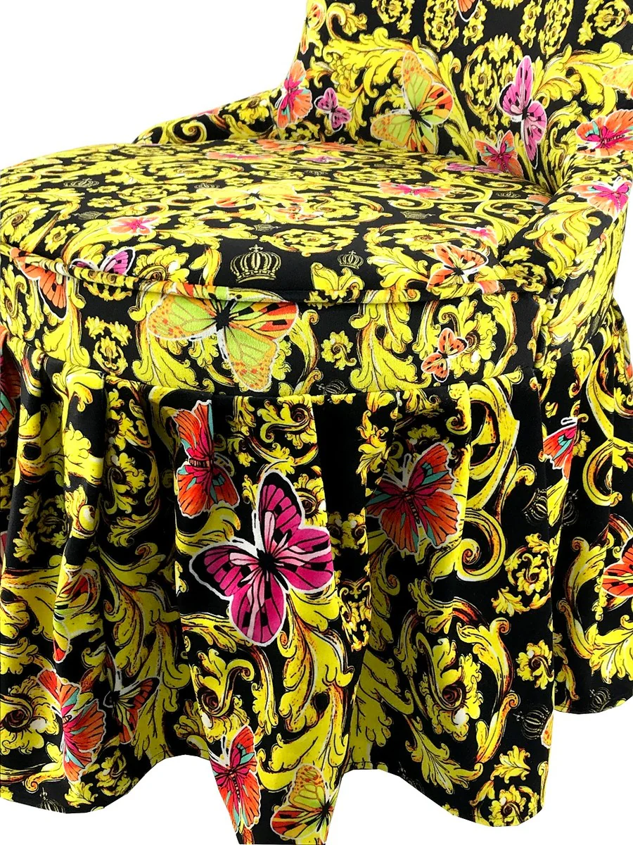 Pompöös by Luxury Baroque Castle Dining Chair Butterflies & Flowers Multicolored / Black / Gold - Pompöös Baroque Chair designed by Harald Glööckler