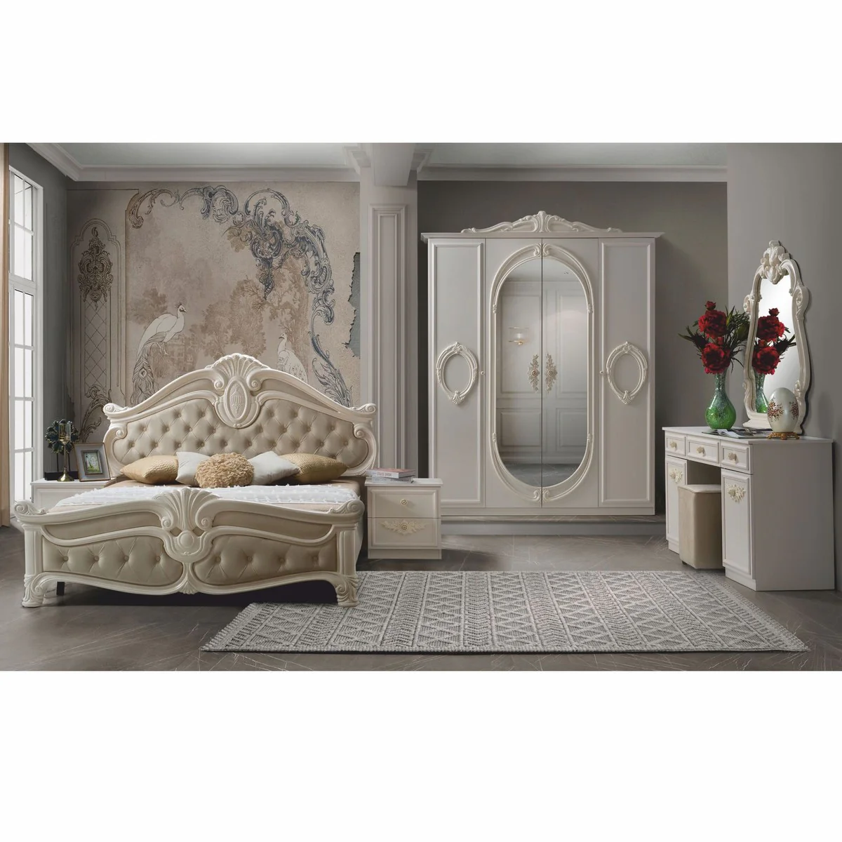 Luxury Baroque Bedroom Cabinet Cream 70" - Baroque Bedroom Furniture