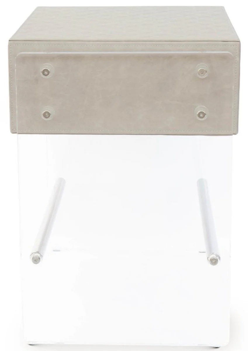 Luxury bedside table with drawer Cappuccino / silver 59 x 53 x H. 72 cm - Elegant side table with high-quality leather - Luxury bedroom furniture