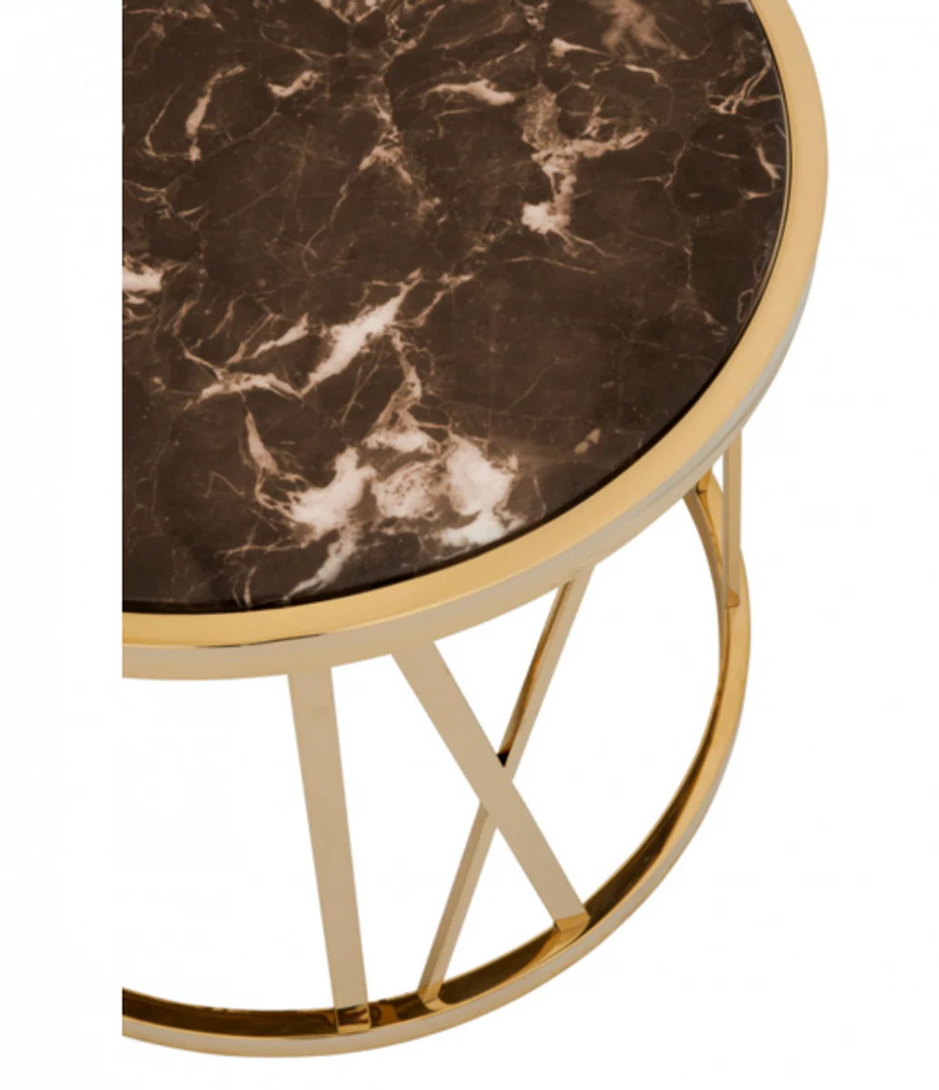 Luxury Art Deco designer side table gold with brown marble top - luxury collection