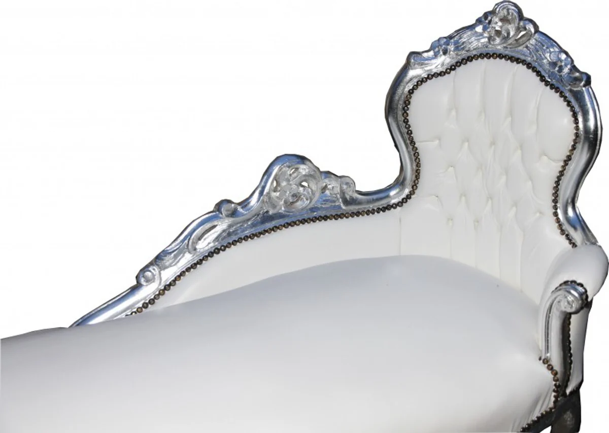 Baroque chaise longue white/silver leather look