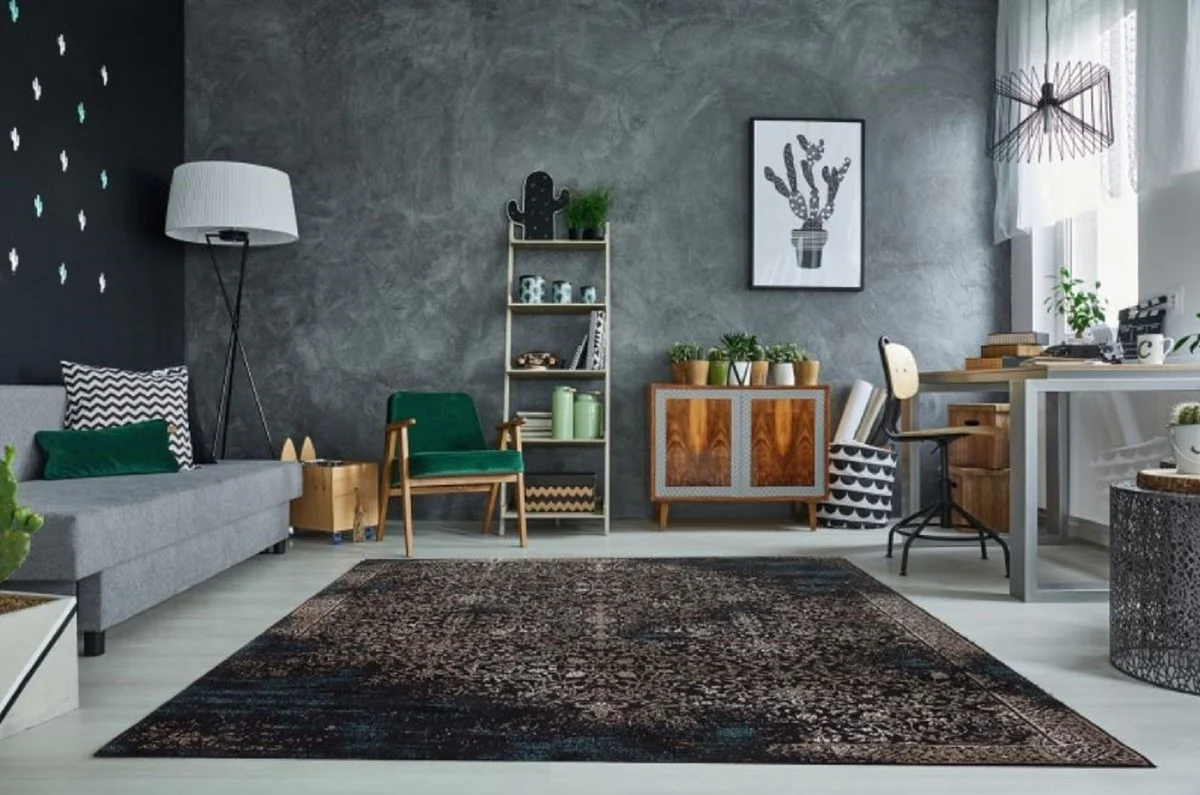 Living room rug vintage blue / multicolored 160 x 240 cm - rectangular cotton rug - living room decoration accessories