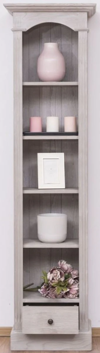 Country house style shelf cabinet light gray 50 x 33 x H. 190 cm - solid wood cabinet with 4 shelves and drawer - country house style furniture