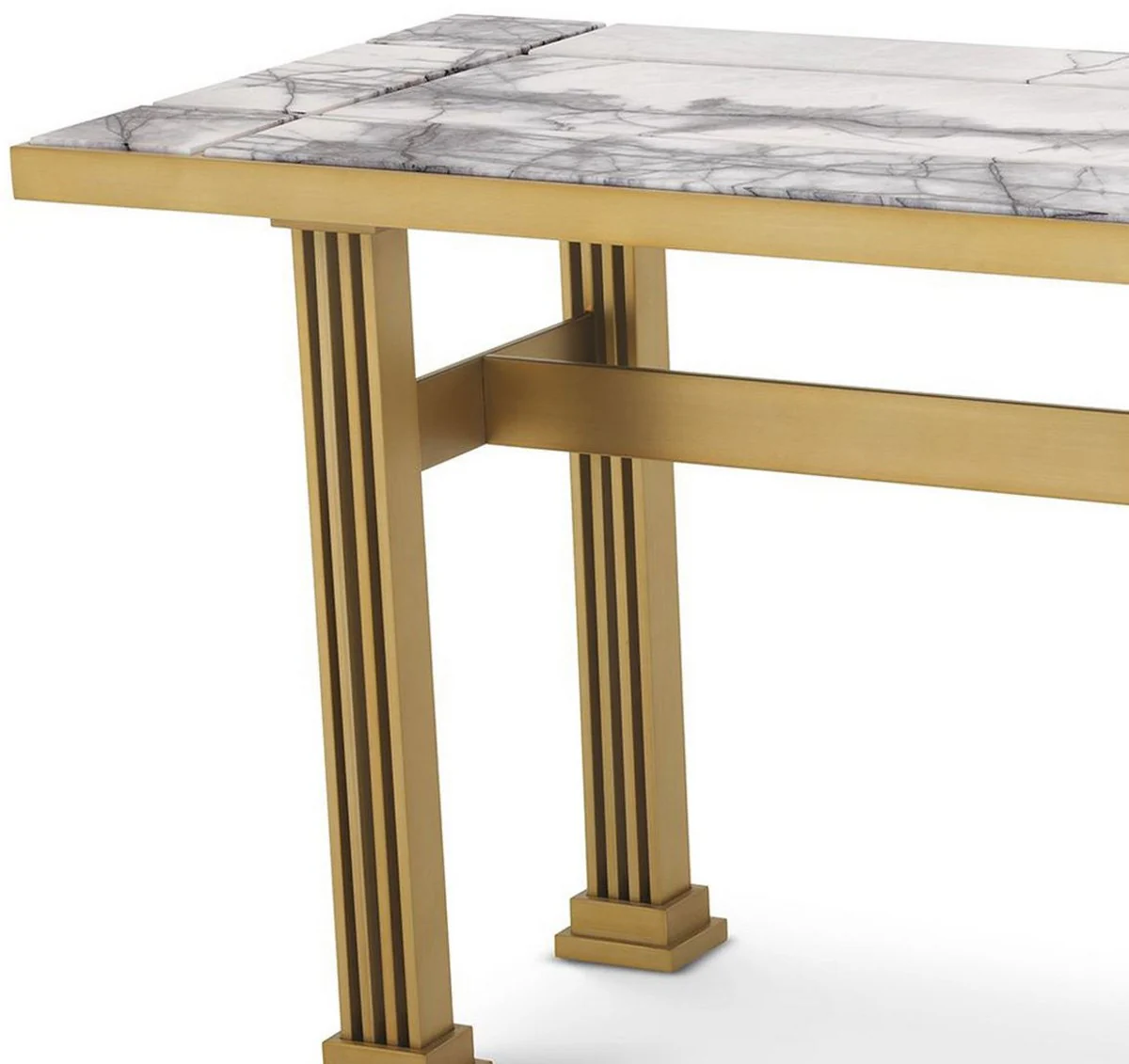 Luxury console brass / white 180 x 60 x H. 75.5 cm - Rectangular stainless steel console table with marble tops - Living room furniture - Hotel furniture - Luxury furniture - Luxury furnishings