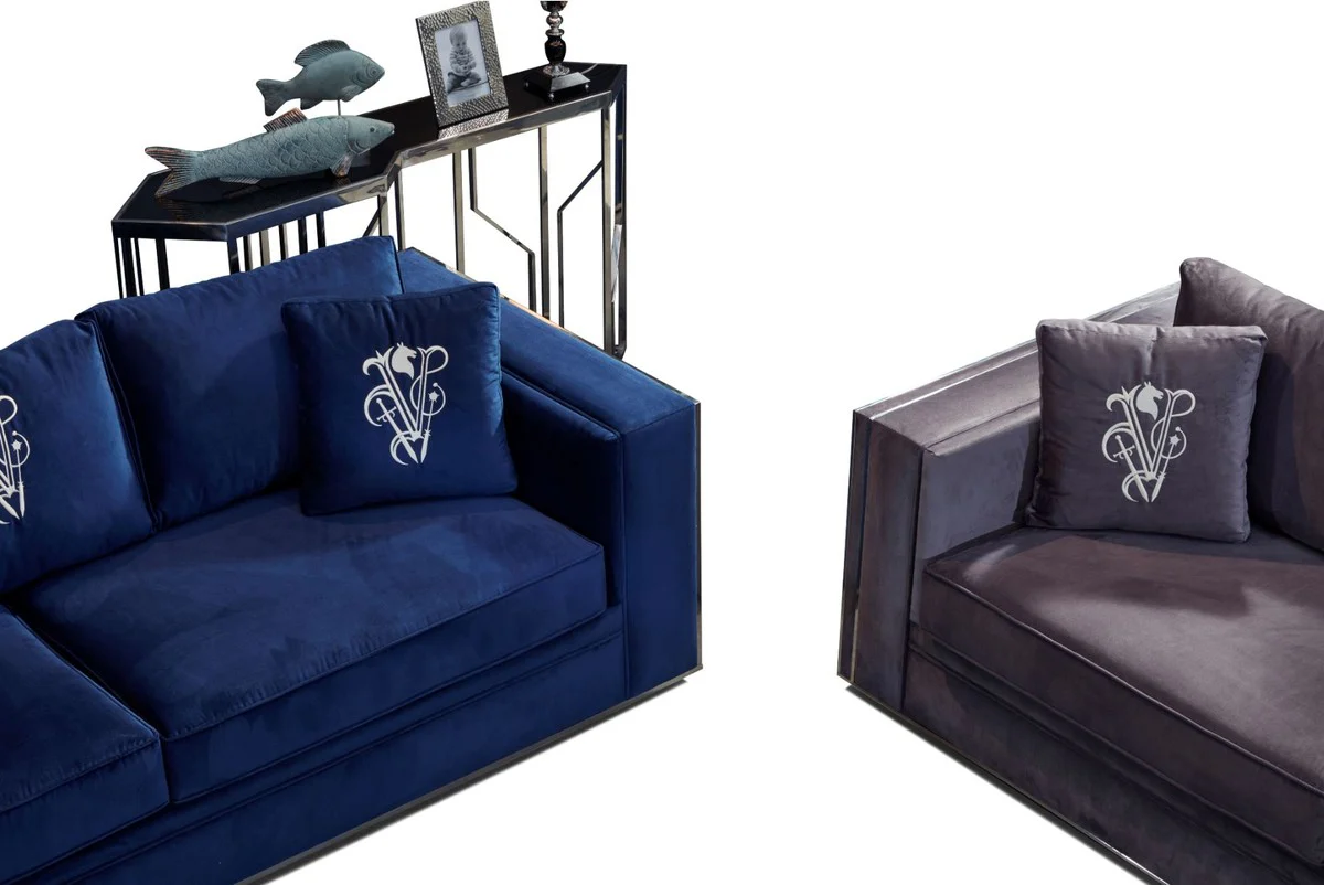 Luxury sofa purple / silver 240 x 95 x H. 65 cm - Living room sofa with decorative pillows - Luxury living room furniture