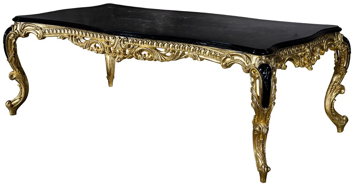 Luxury baroque dining table black / gold 230 x 114 x H. 80 cm - magnificent solid wood dining room table - dining room furniture in the baroque style