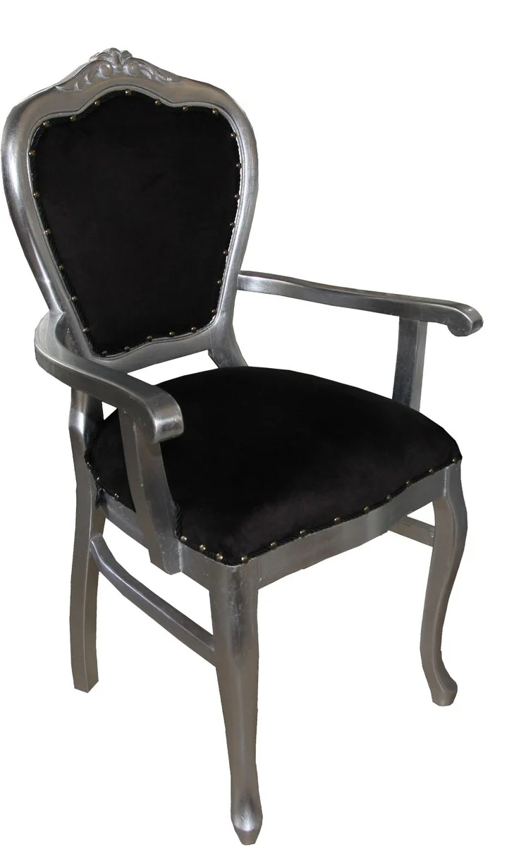 Baroque Luxury Dining Chair with Armrests Black / Silver - Furniture - Limited Edition