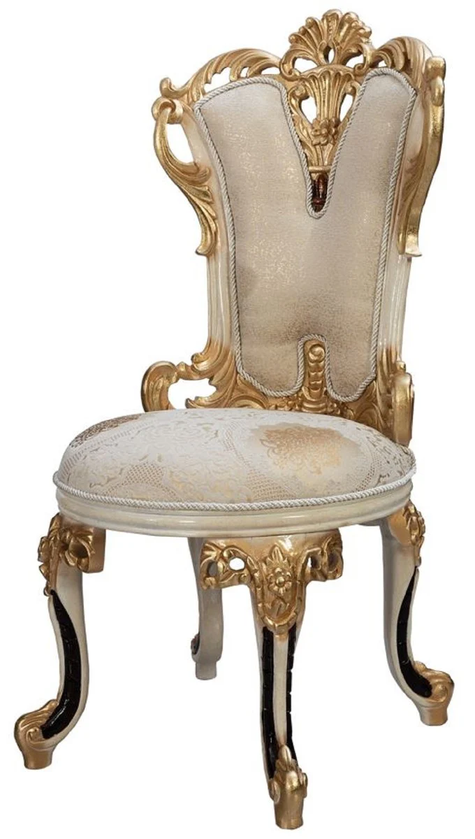 Luxury Baroque Dining Room Chair Set of 8 White / Cream / Beige / Black / Gold - Baroque Style Kitchen Chairs with Pattern - Luxury Dining Room Furniture in Baroque Style - Baroque Dining Room Furniture