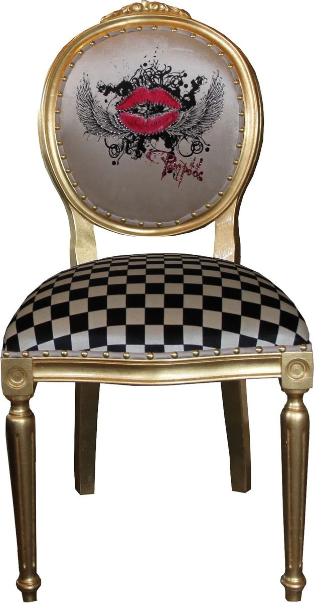 Pompöös by Luxury Baroque Dining Room Chairs Red Lips Cream / Checkered / Gold - Pompöös Baroque Chairs designed by Harald Glööckler - 4 dining room chairs
