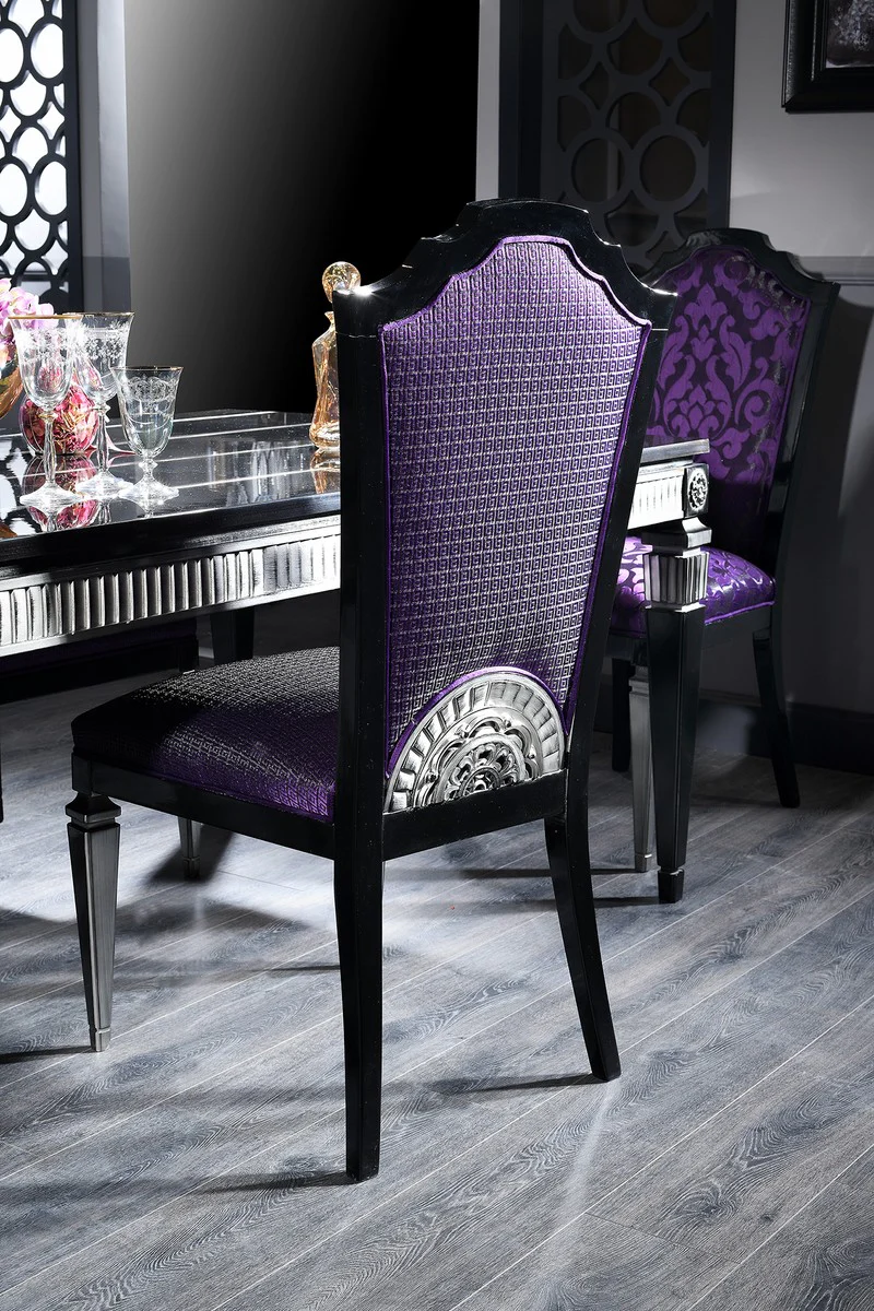 Luxury Baroque Dining Room Set Purple / Black / Silver - Dining Table and 6 Dining Chairs - Baroque Style Dining Room Furniture