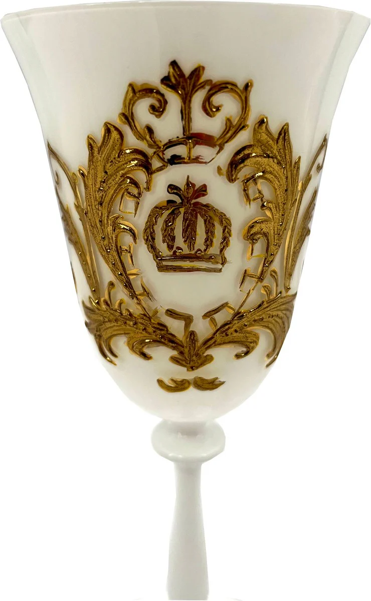 Pompöös by Luxus Baroque white wine glass with 24 carat gold plating white / gold Ø 8.7 x H. 20.3 cm - Pompöös white wine glass designed by Harald Glööckler - luxury designer wine glasses