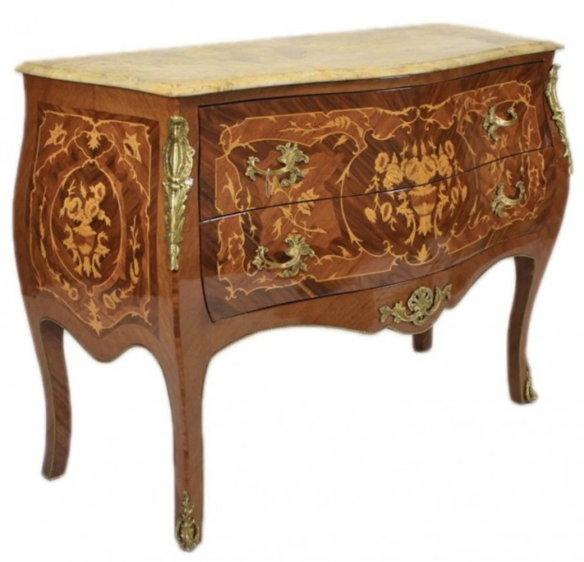 Baroque chest of drawers brown with marble top cream and 2 drawers - Empire chest of drawers