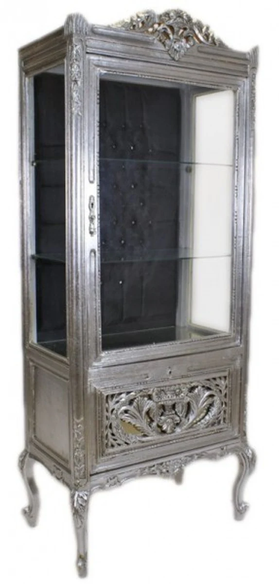 Baroque display cabinet silver / black - display cabinet - living room cabinet glass display cabinet