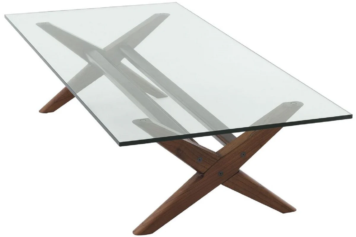 Luxury coffee table brown 160 x 80 x H. 40.5 cm - Rectangular solid wood living room table with glass top - Luxury living room furniture