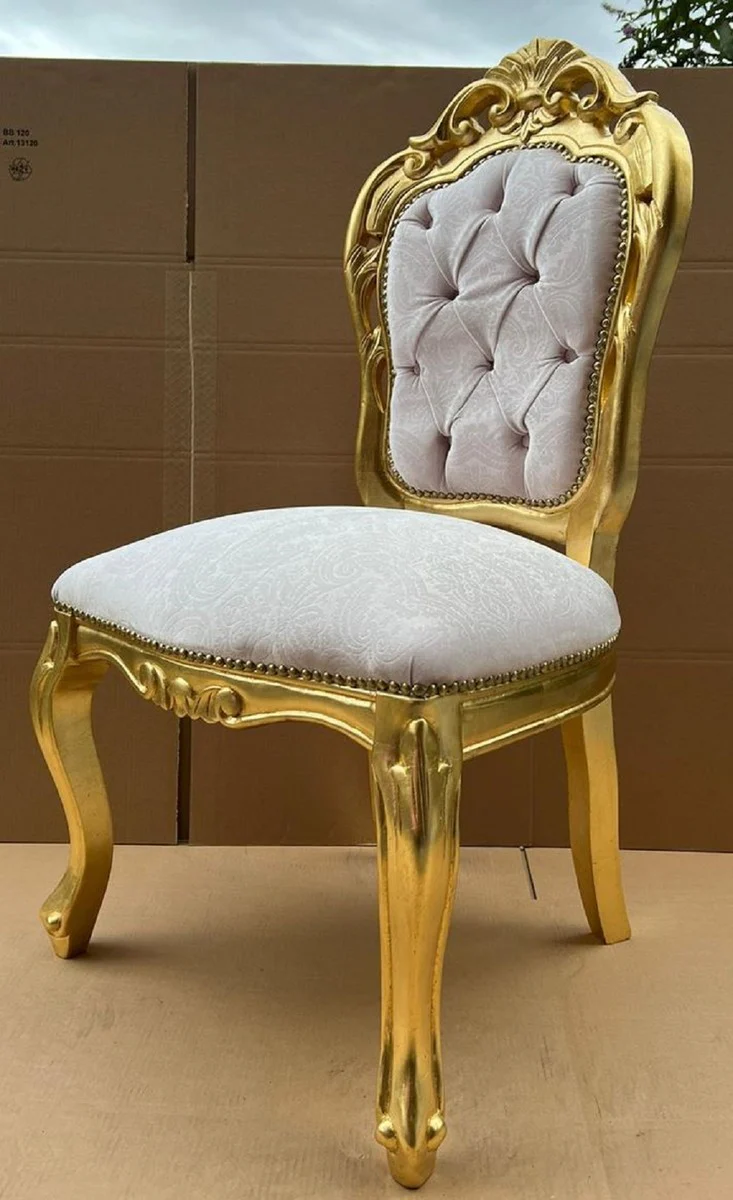Luxury Baroque Dining Room Chair Gray / Gold - Handmade Baroque Style Chair with Pattern - Dining Room Furniture in Baroque Style - Baroque Furniture